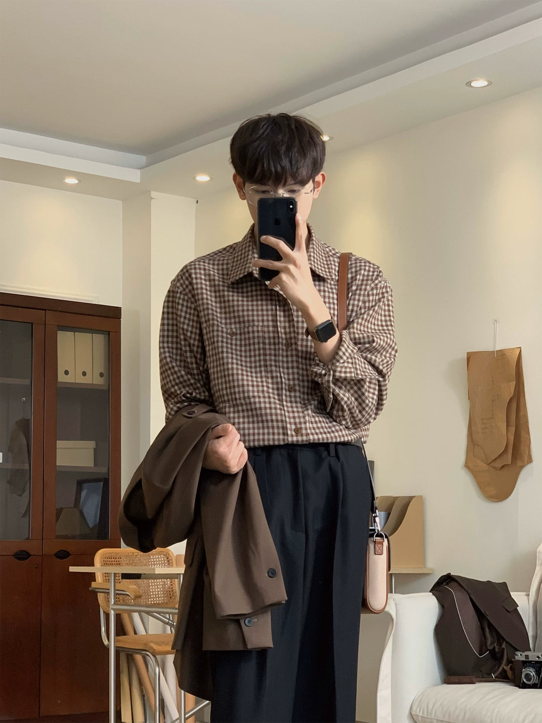 Camisa Casual de Cuadros con Botones Estilo Retro 