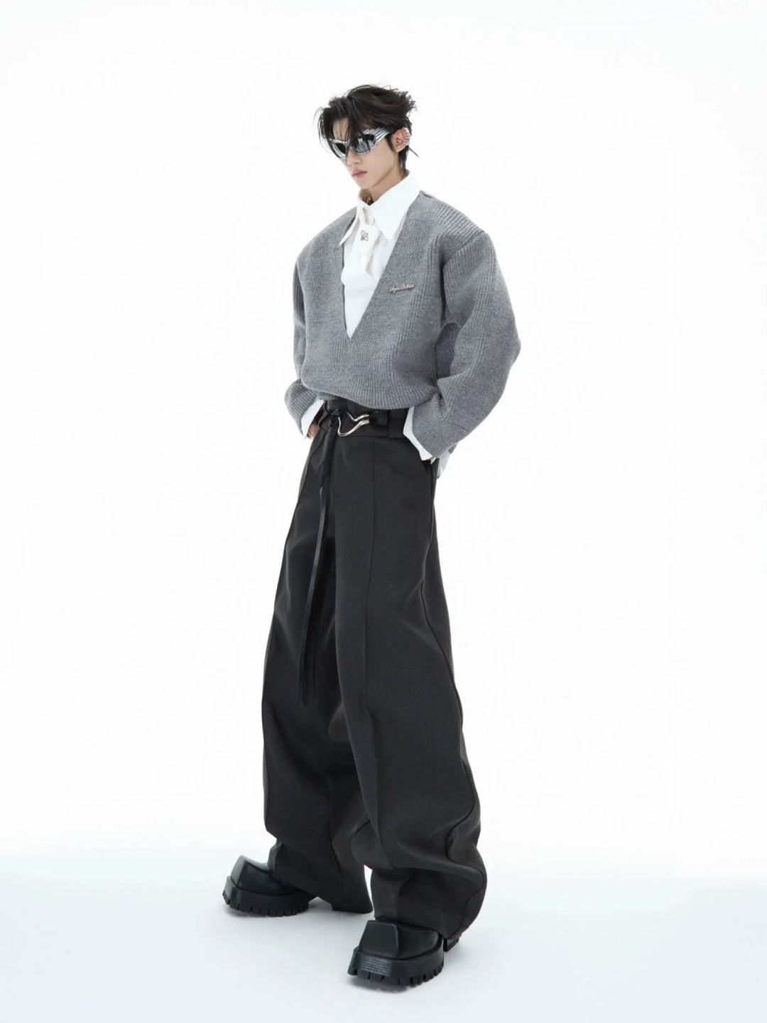 Metal Buckle Design Straight-leg Pants