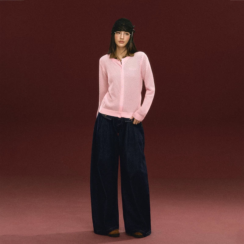 Pantalons en denim taille haute à jambes larges 