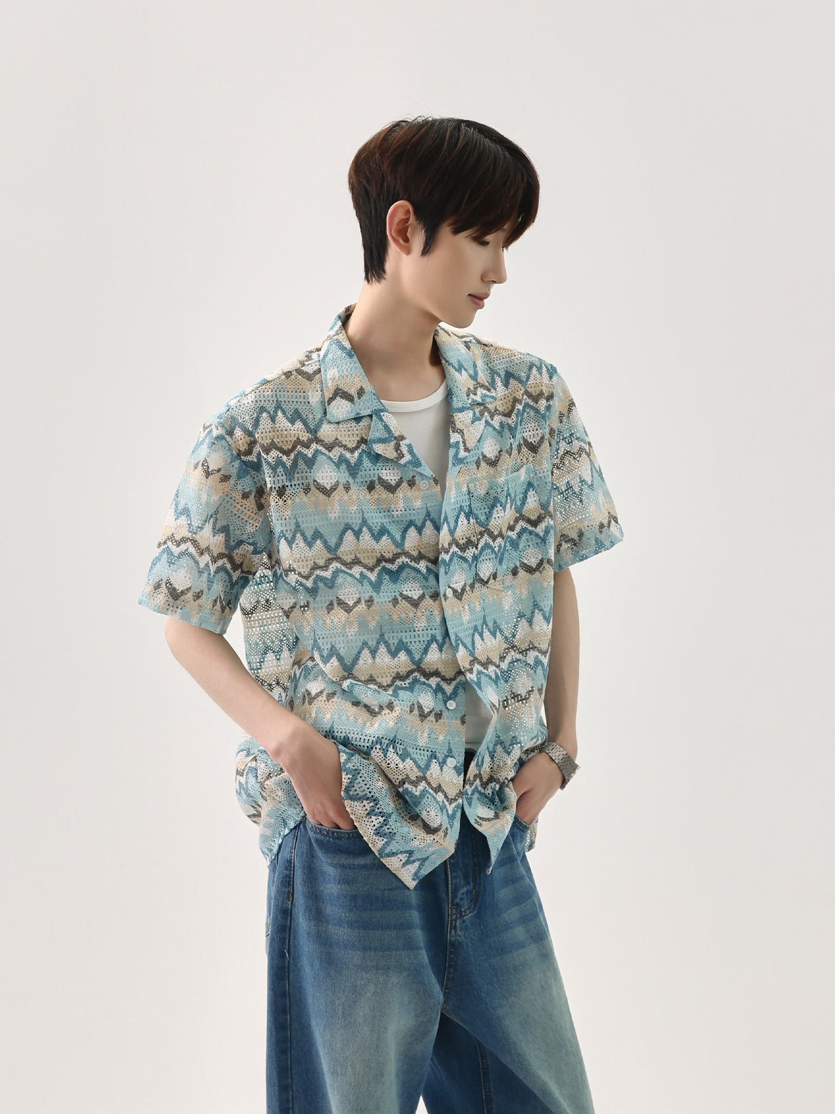 قميص عادي بنمط موجة محبوك 