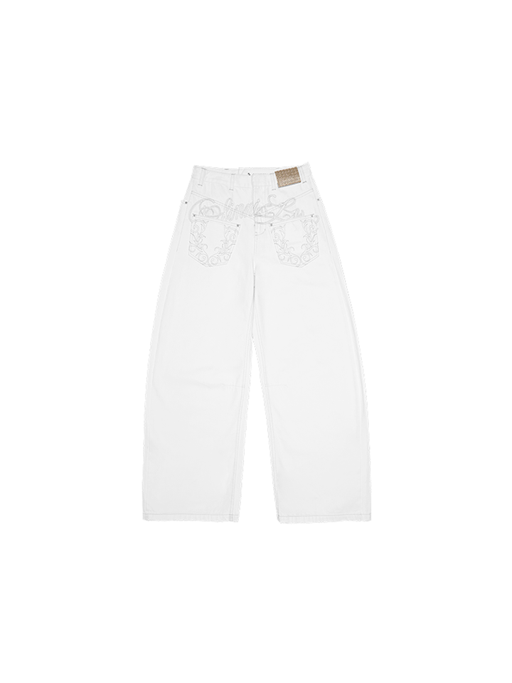 Distressed Low-Waist Wide Leg Pants