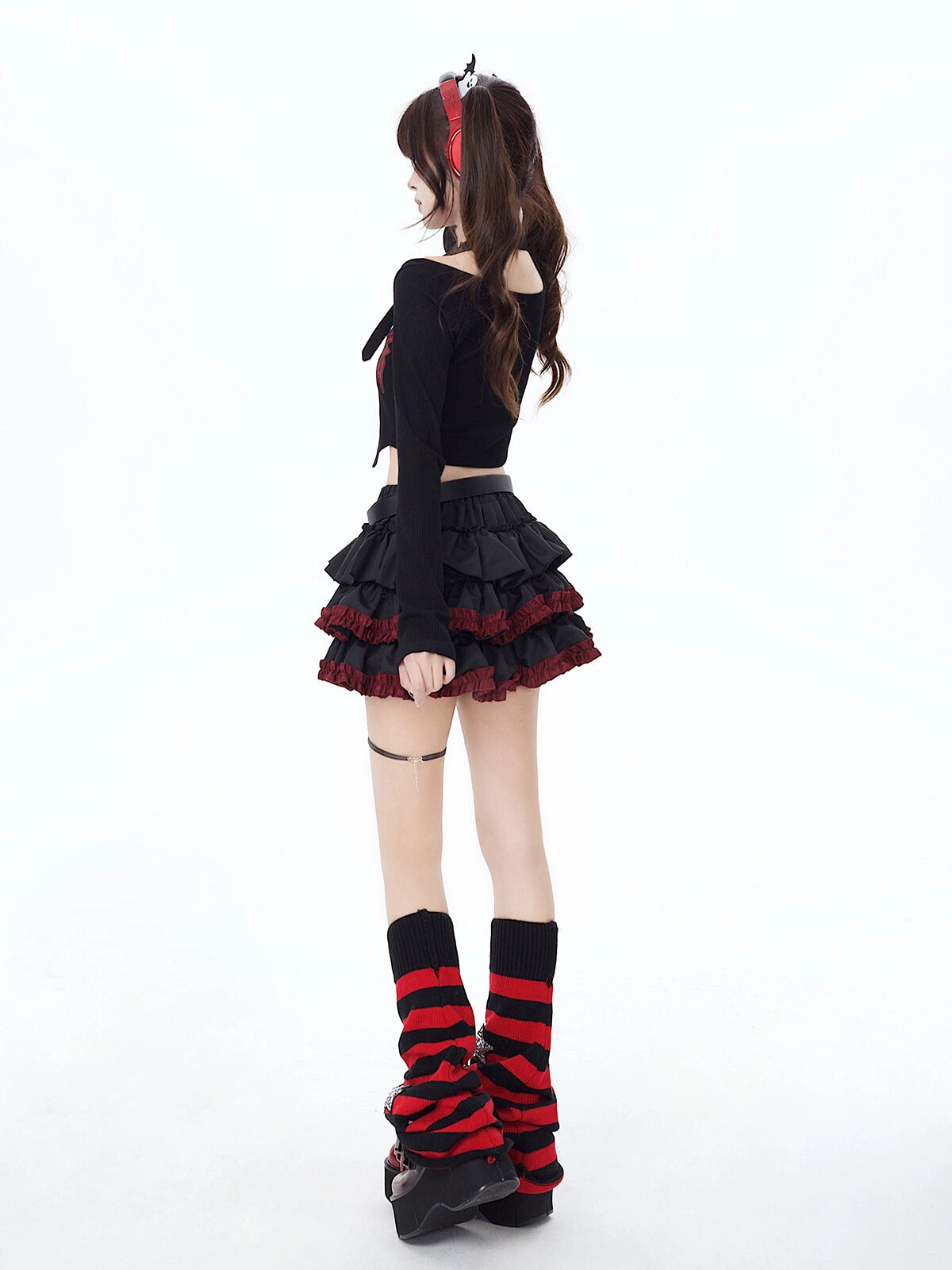 Layered Ruffle Punk Mini Skirt with Belt