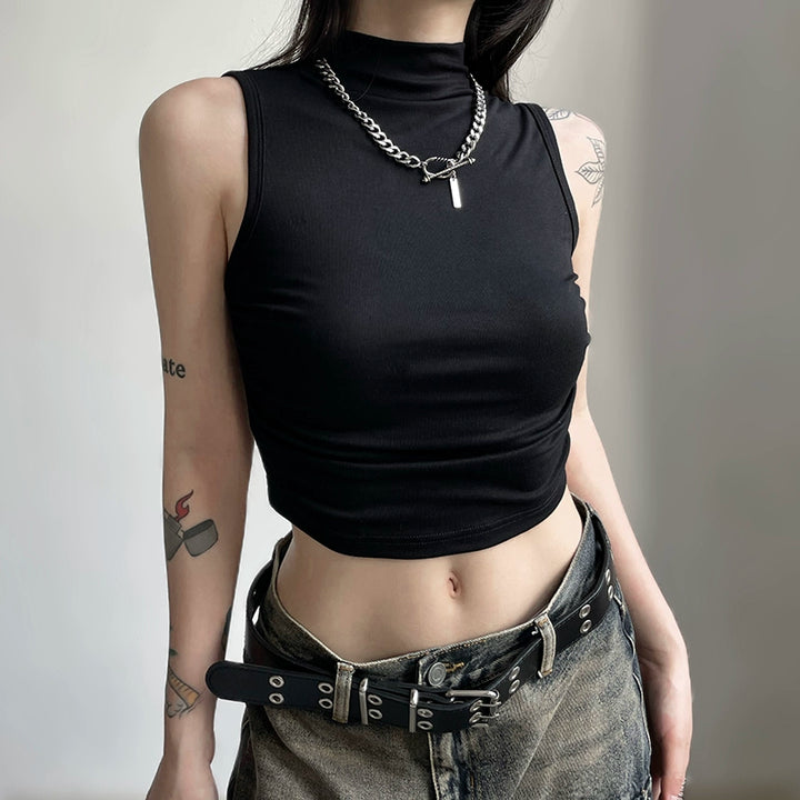 Sleeveless Mock Neck Slim Fit Crop Top