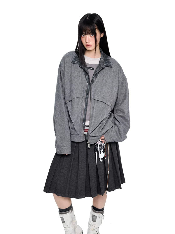 Giacca con zip a colletto a quadri in due pezzi finta 