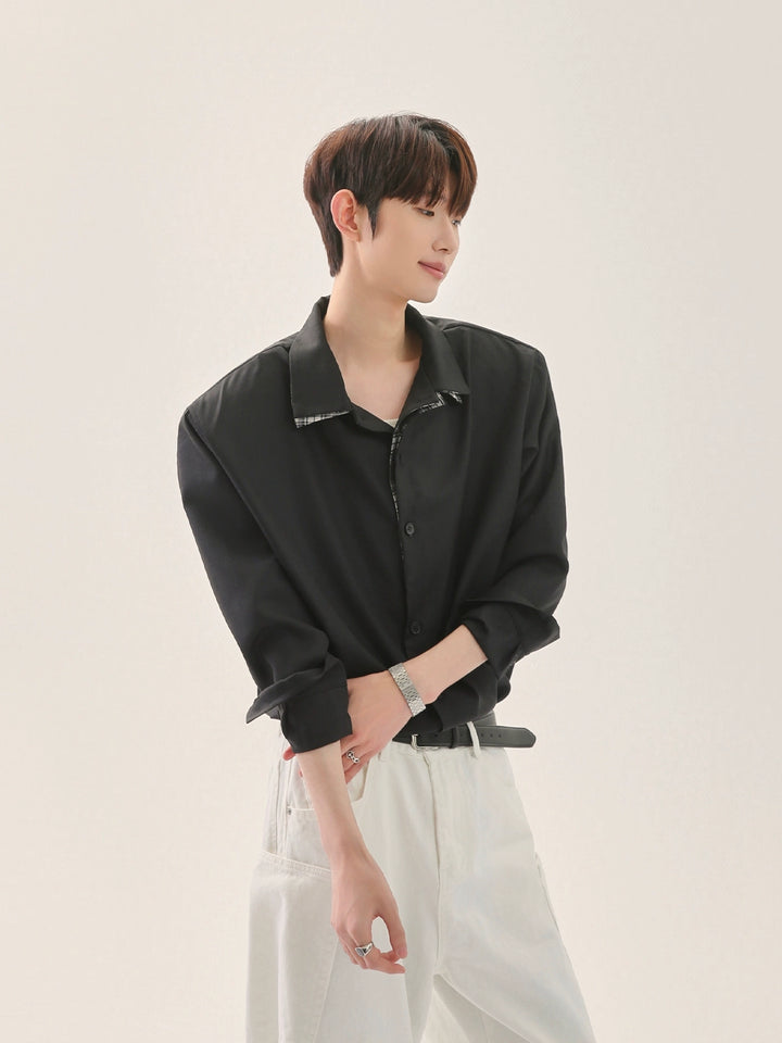 플래드 칼라 더블 레이어 캐주얼 셔츠 