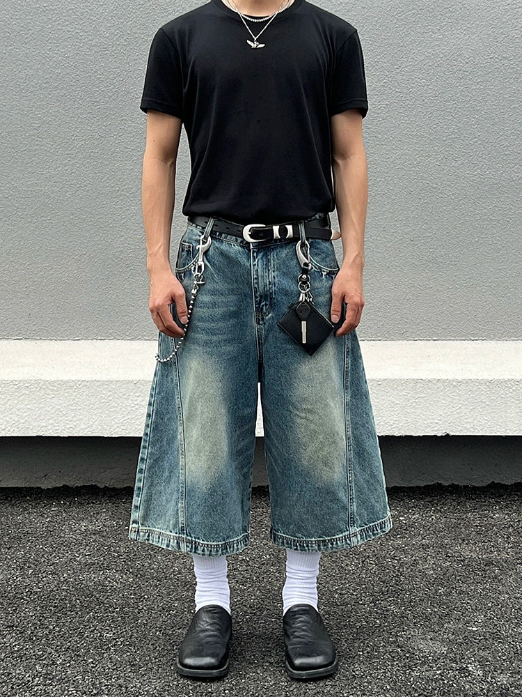 Distressed Wide-Leg Cropped Denim Pants