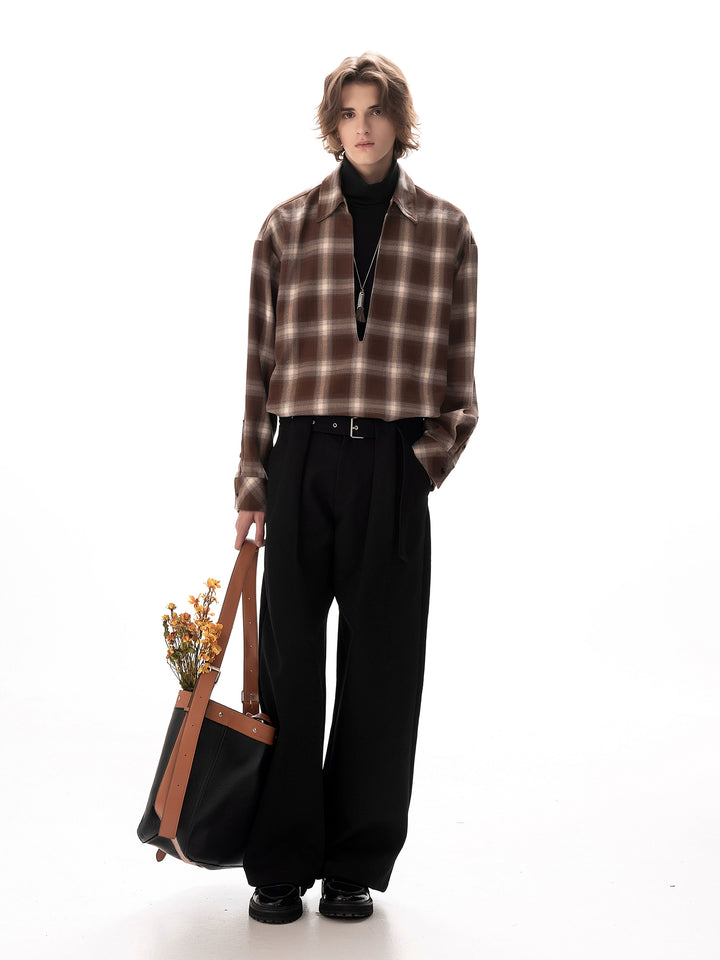 Black Lined Long Sleeve Plaid Shirt