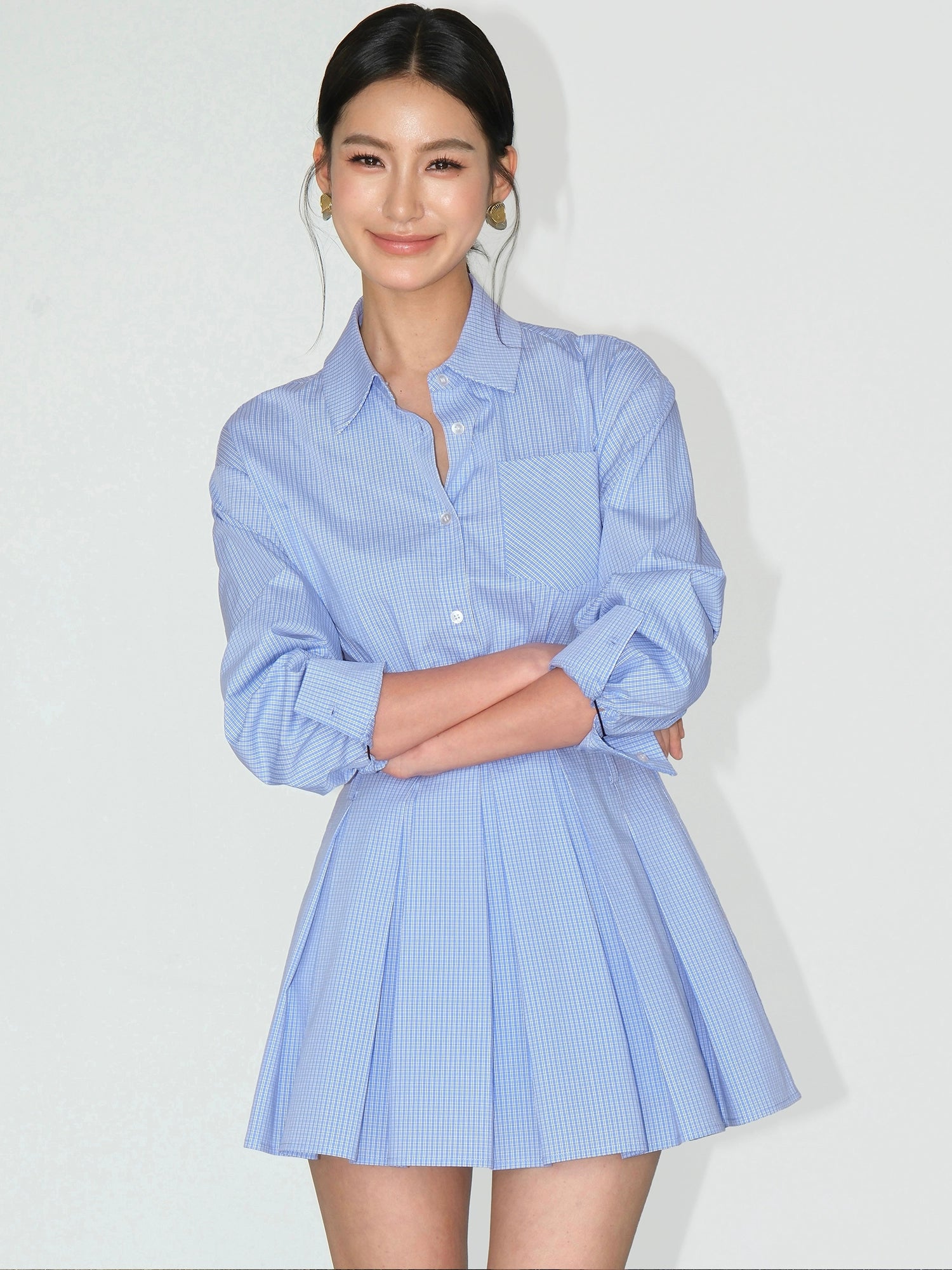 Pleated Shirt Dress with Waist Detail