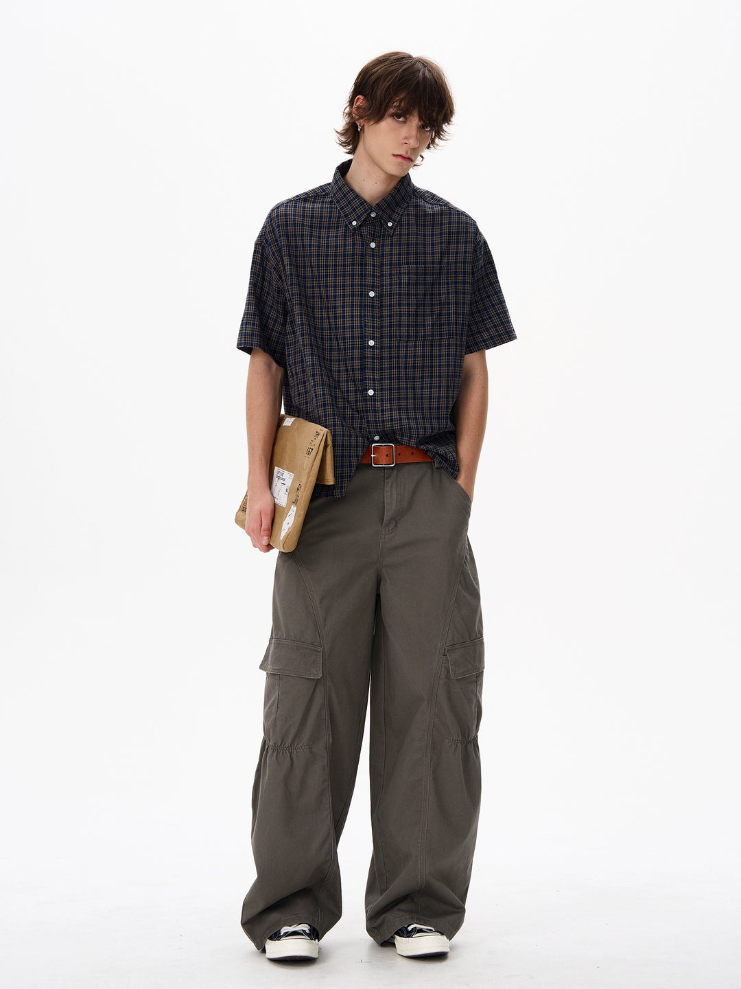 Pantalones de tirantes cargo de pierna ancha retro 