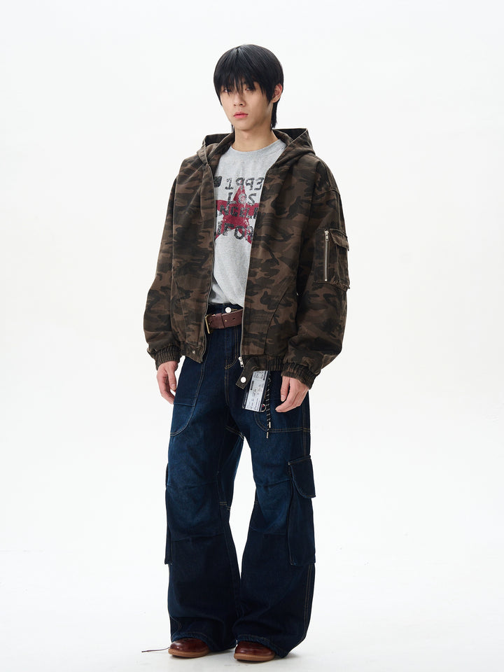 Chaqueta de trabajo con capucha de camuflaje retro 