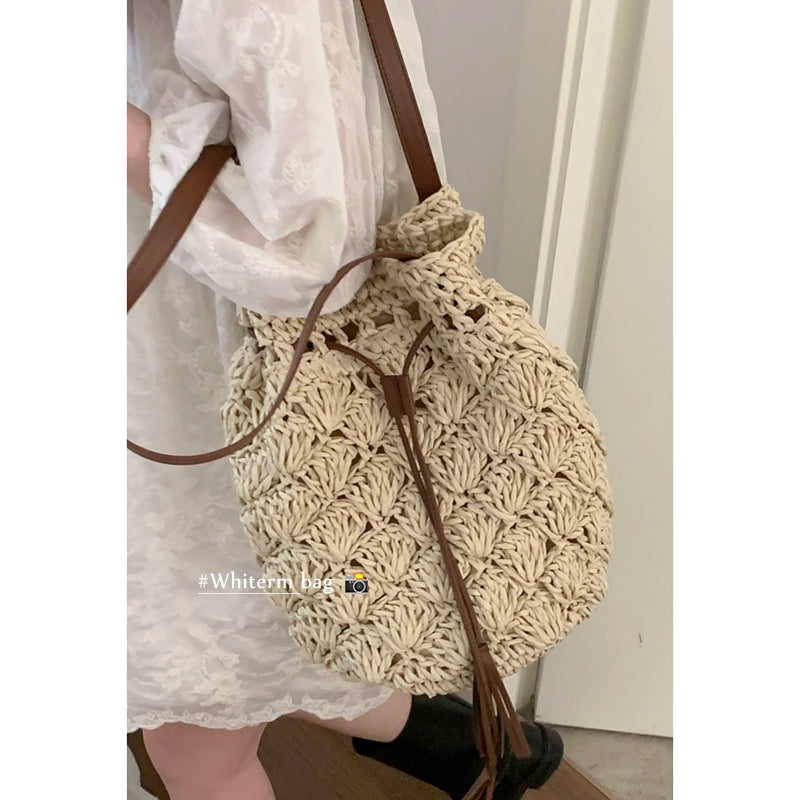 Woven Straw Bucket Bag Large Capacity