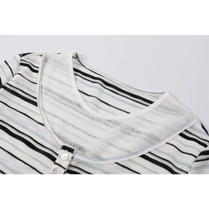 Camiseta de manga larga de dos piezas de imitación a rayas 