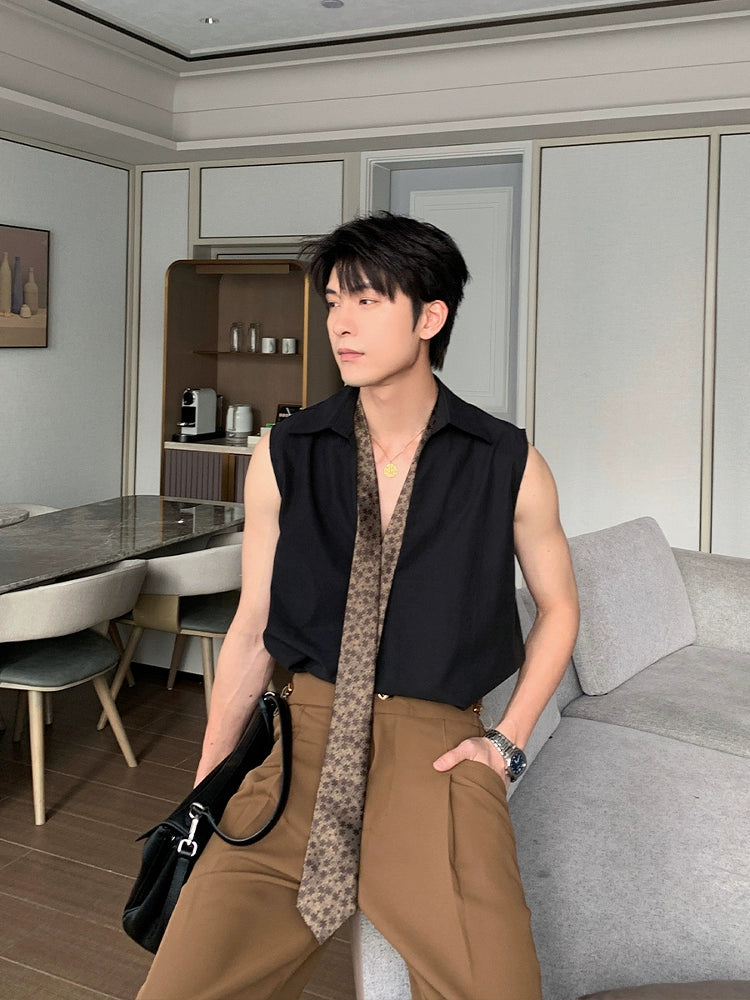 Sleeveless Lapel Loose Fit Vest