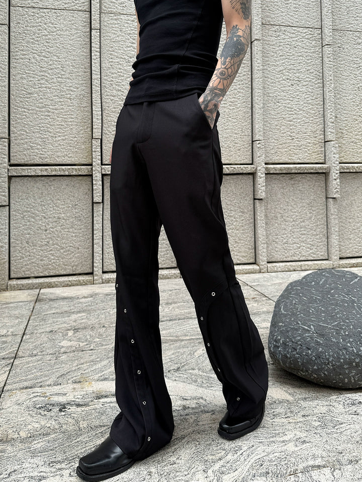 Buttoned Slit Straight Flared Pants