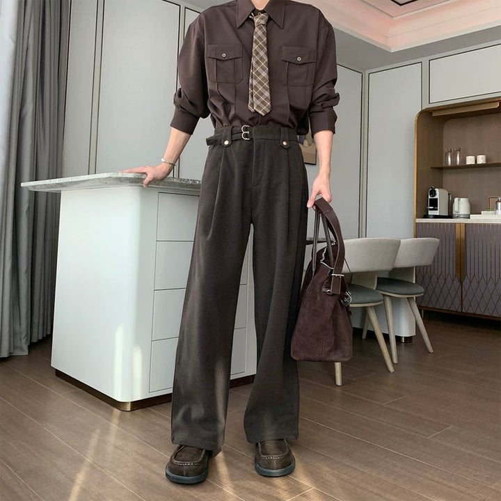 بنطلونات كاجوال مستقيمة الساق سميكة وفضفاضة 