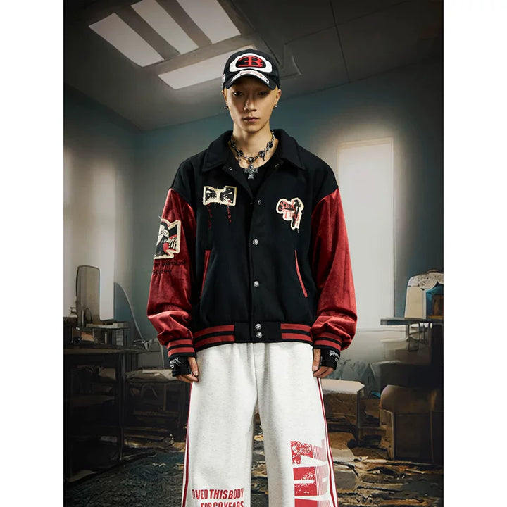 Veste de baseball en patchwork rétro et robuste 