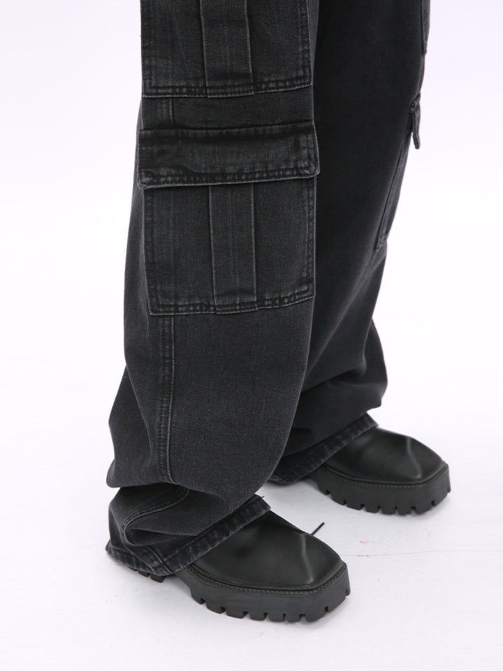 Wide-Leg Multi-Pocket Denim Pants