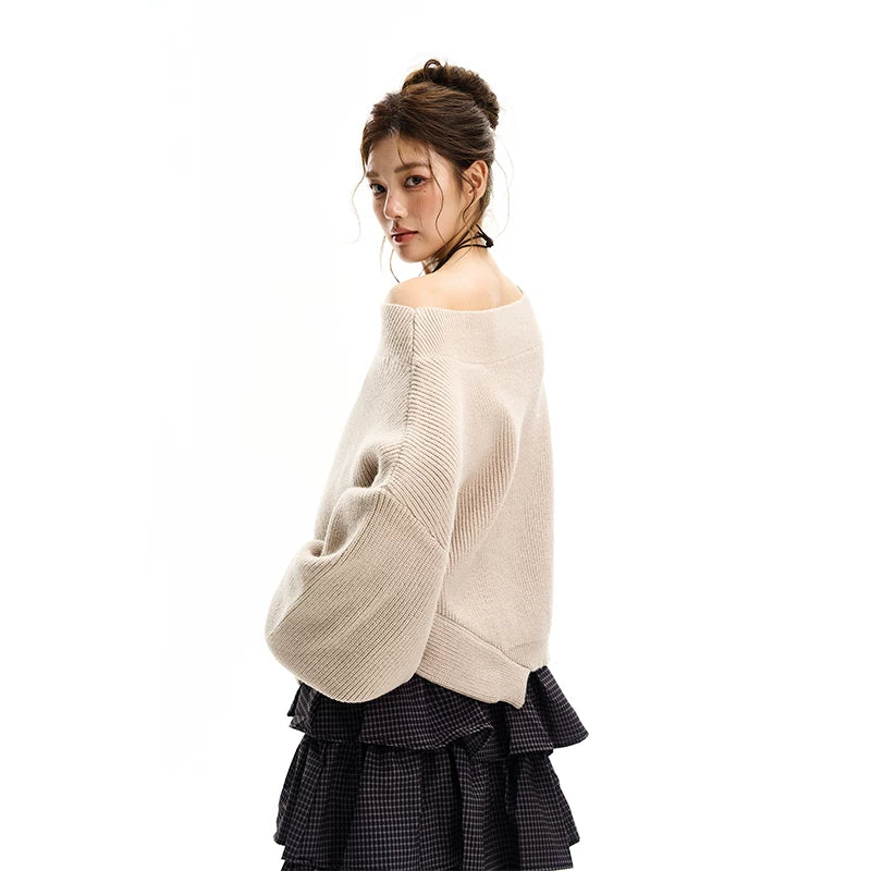 Avslappnad stickad tröja med off-shoulder 