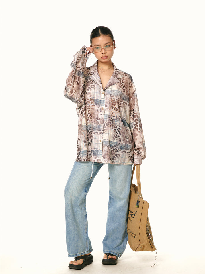 Leopard Print Long-Sleeved Loose Shirt