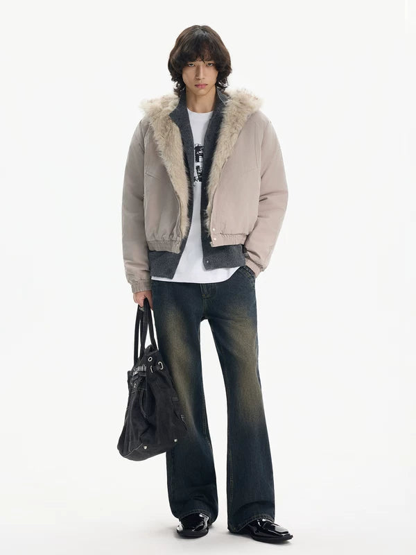 מעיל פוף עם קפוצ'ון וצווארון פרווה סינתטית 