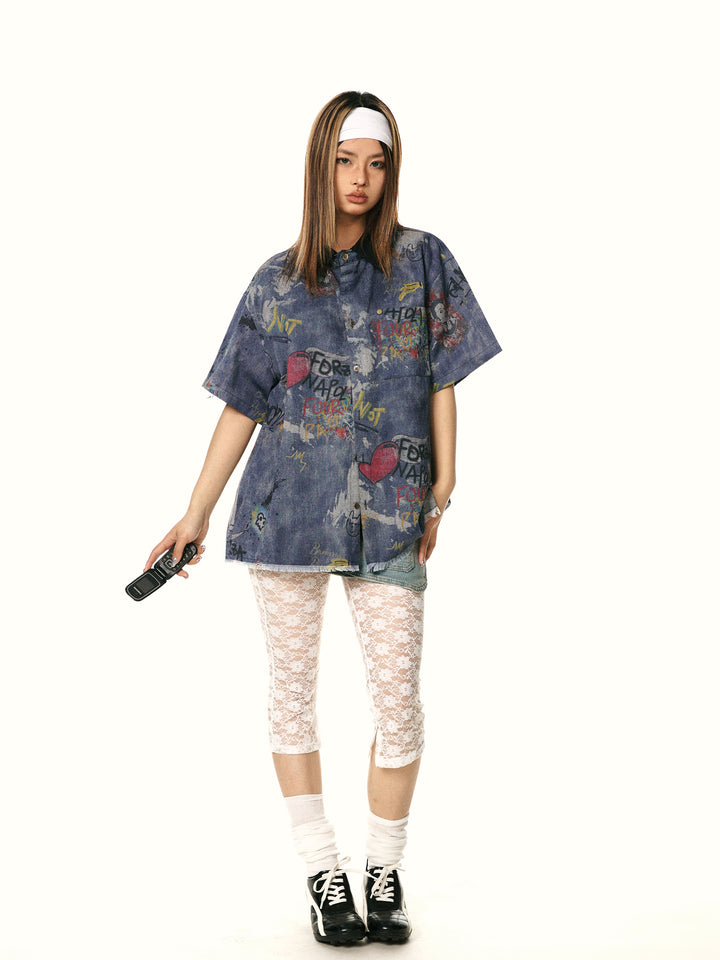 Retro Graffiti Short Sleeve Shirt
