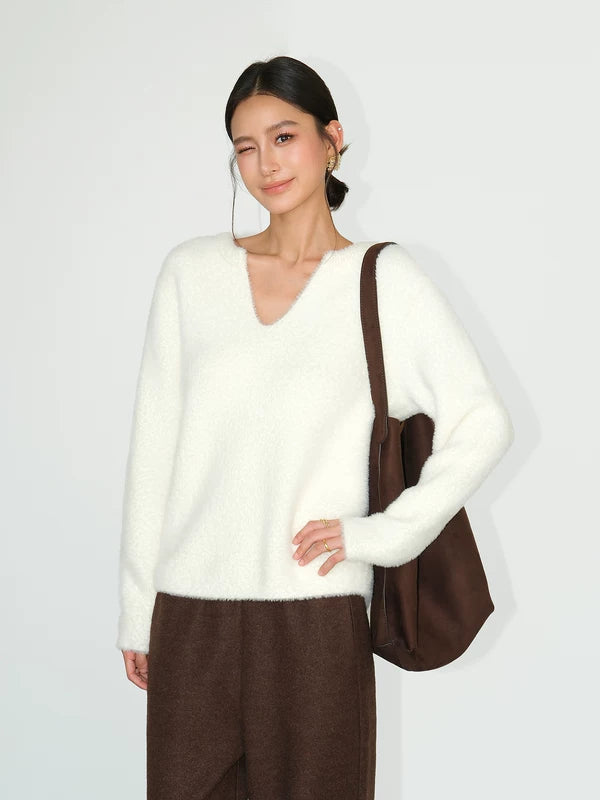 Suéter de cuello en V de cachemira de imitación de visón 