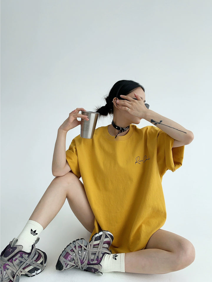 Embroidered Cotton Oversized Short Sleeve T-Shirt