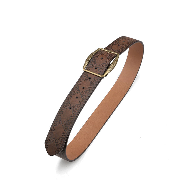 Retro Embossed Distressed Metal Buckle Belt