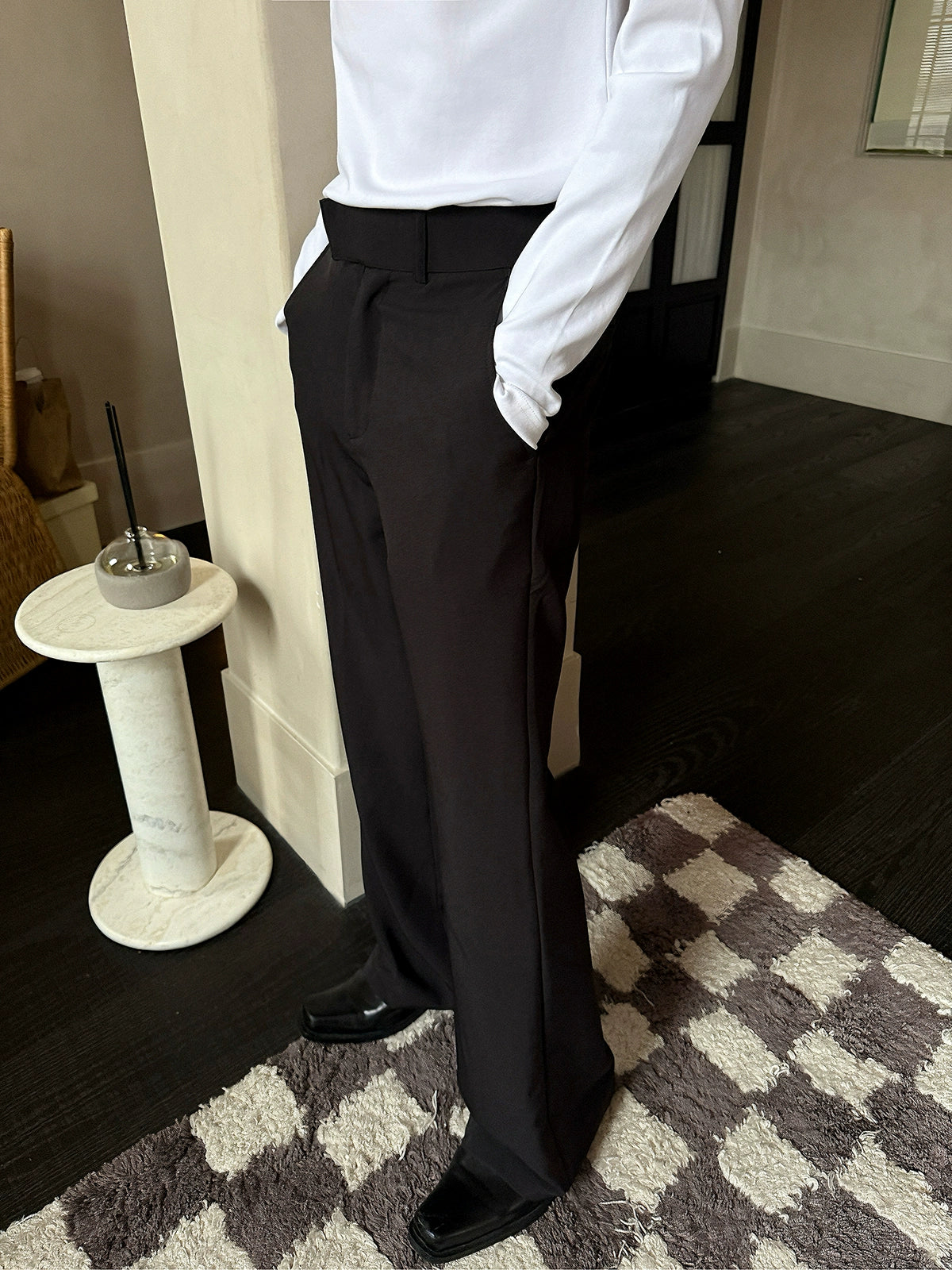 Düz Yüksek Bel Bol Paça Pantolonlar 