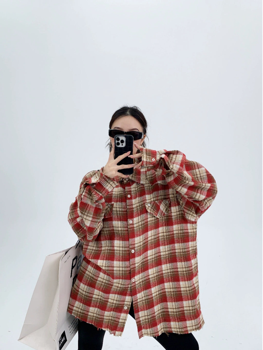 Loose Fit Long Sleeve Plaid Shirt