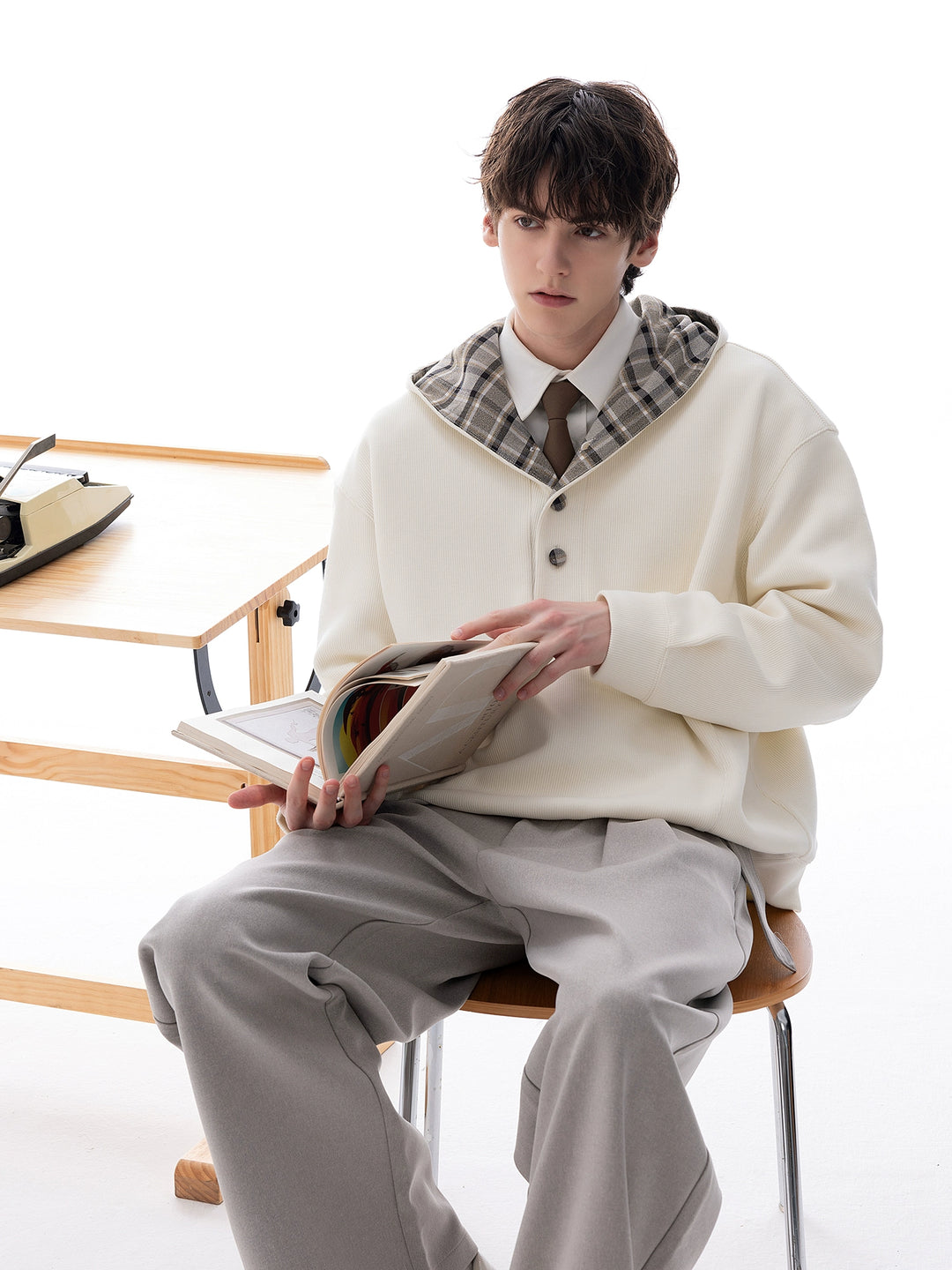 Plaid Splicing Hooded Sweatshirt