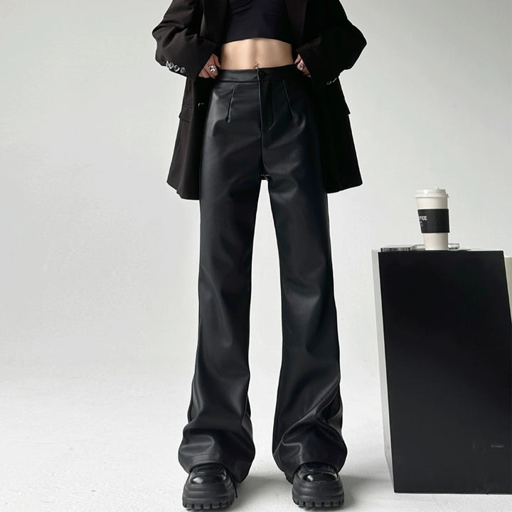 High Waist Flared PU Leather Pants