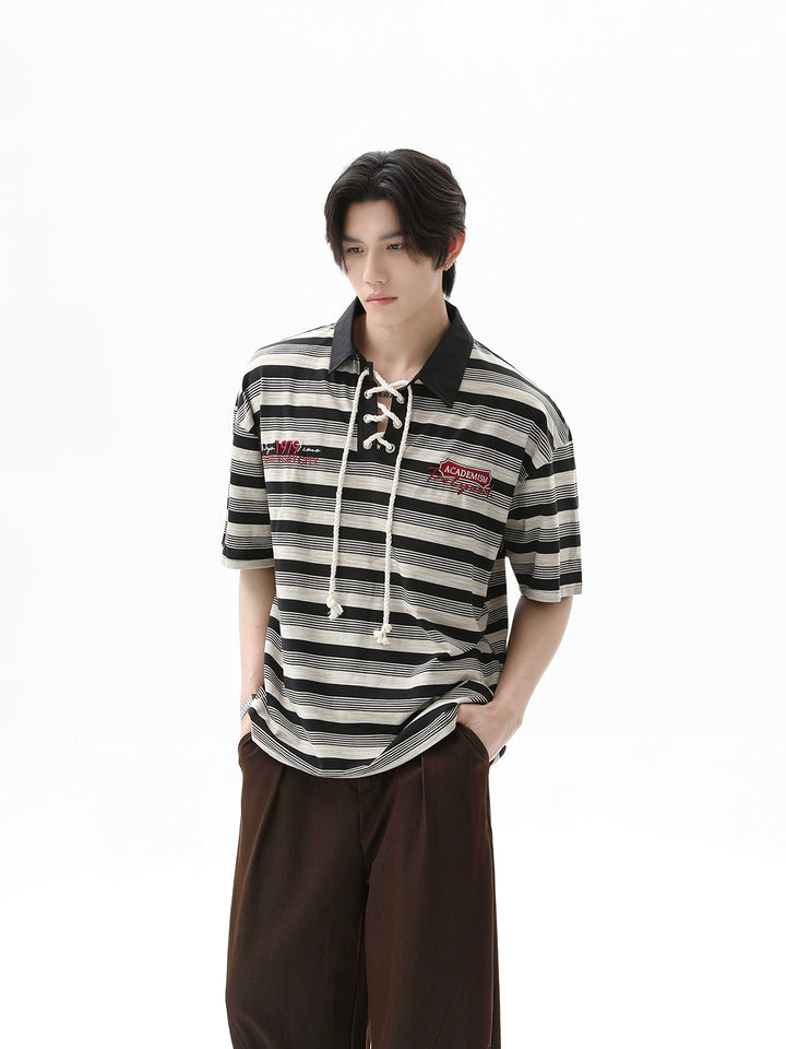 Gestreepte Knoop Polo Shirt Losse Pasvorm 