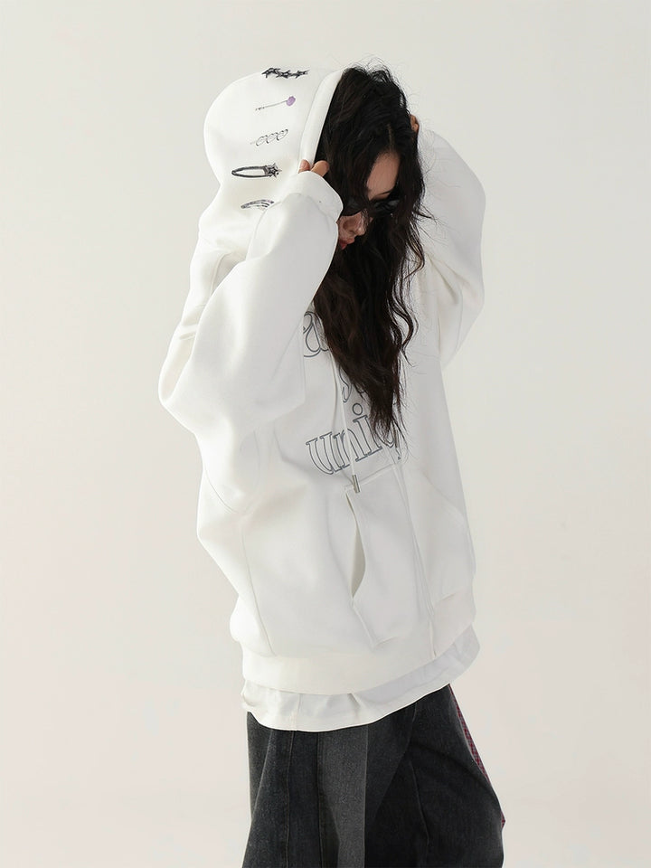 Letter Printed Zip Up Hoodie