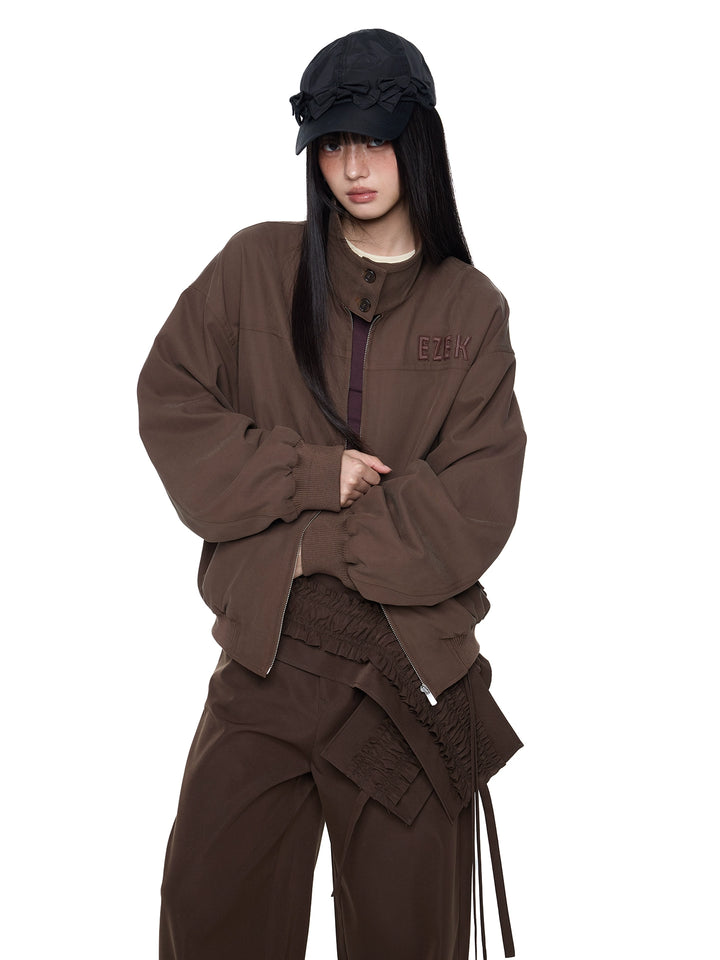 Embroidered Stand Collar Casual Jacket
