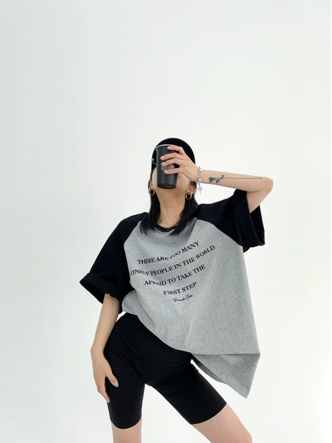 T-shirt à imprimé lettre lâche à manches raglan 