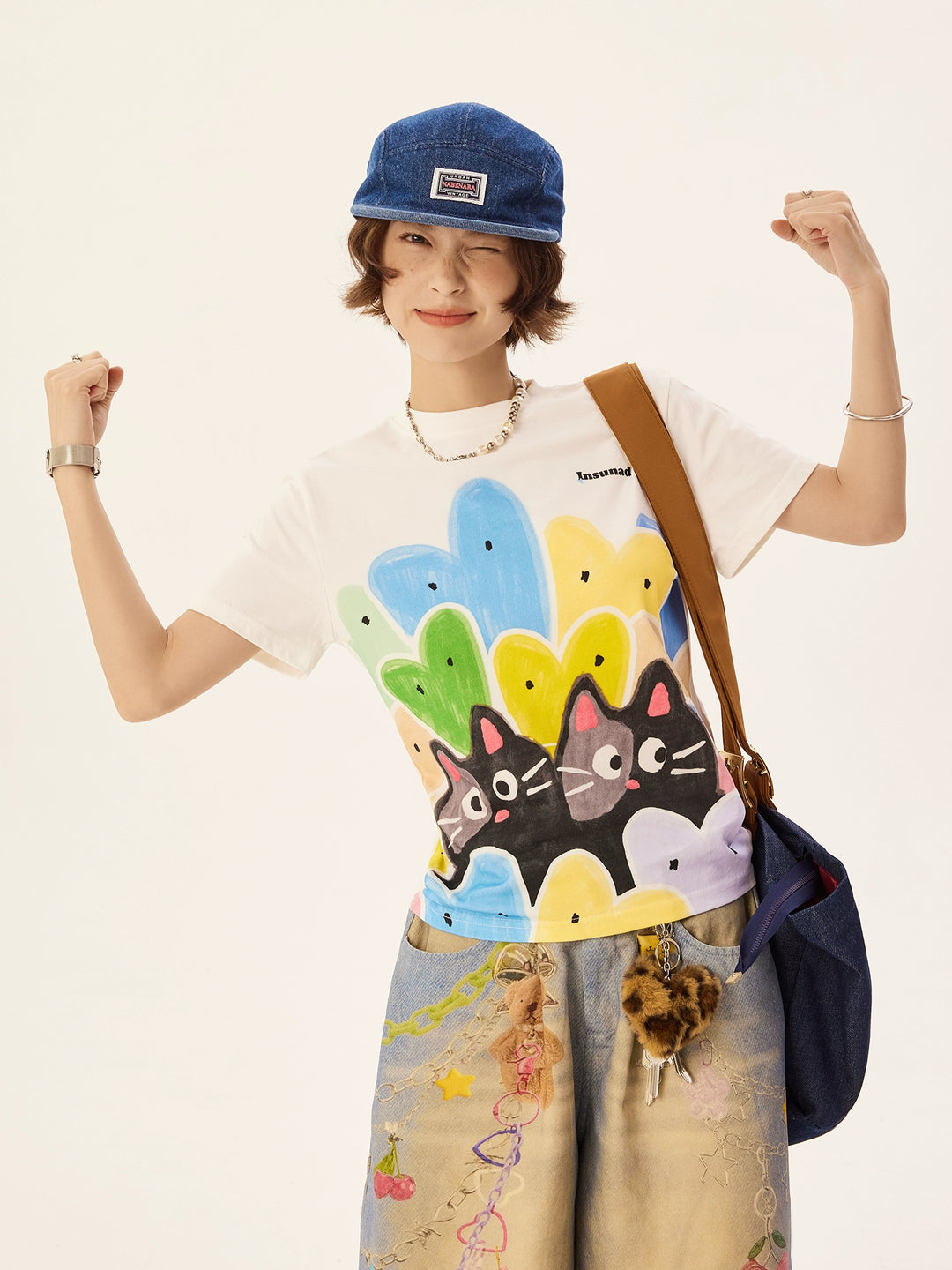 Hand-painted Cat Print Short Sleeve T-shirt