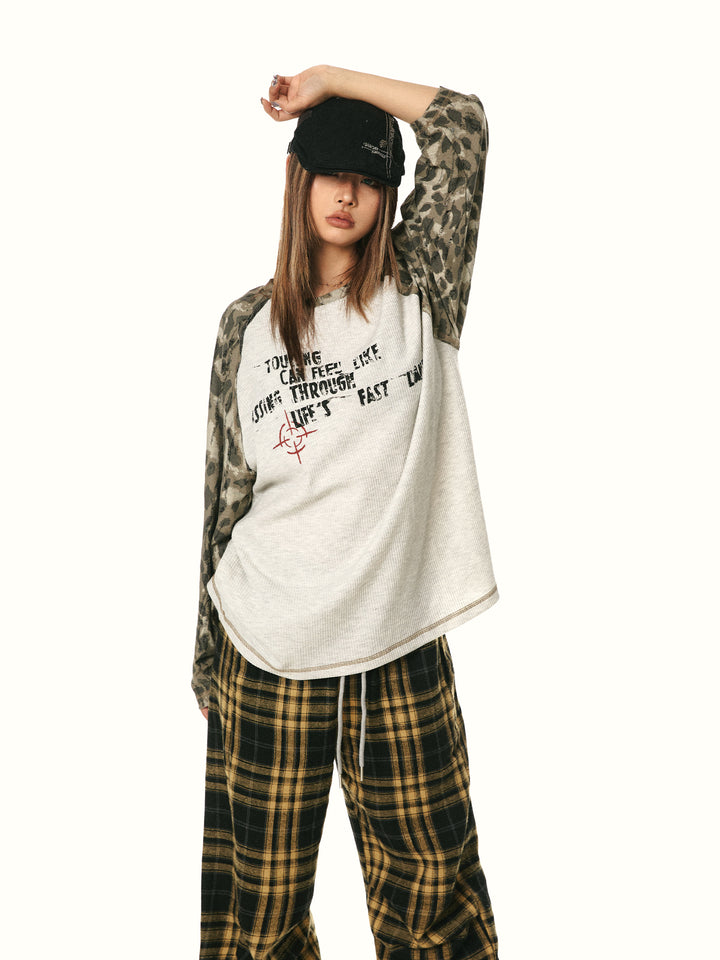 Retro Camouflage Raglan Sleeve Top