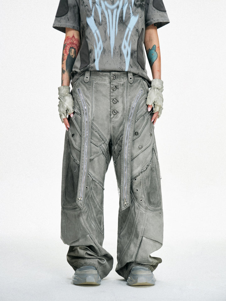 Pantalones de pierna ancha con cremallera dividida deconstruidos 
