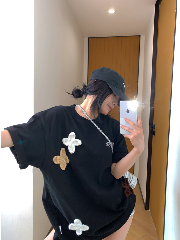 Flower Embroidery Short Sleeve T-shirt