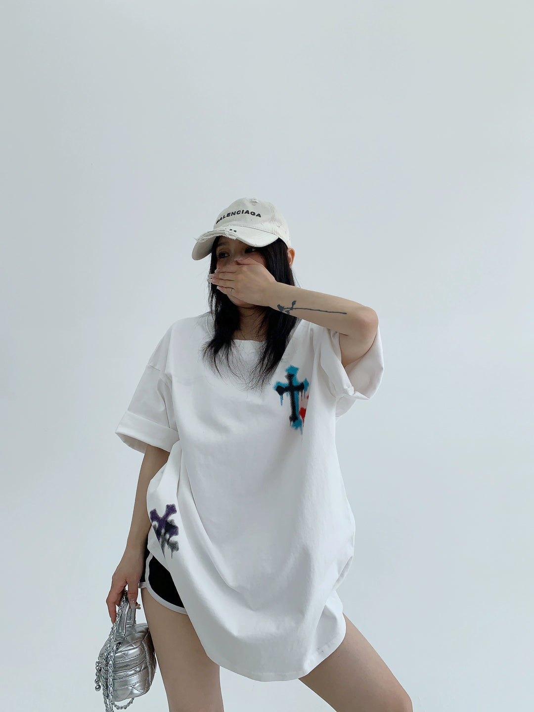 T-shirt ample en coton avec impression graffiti 