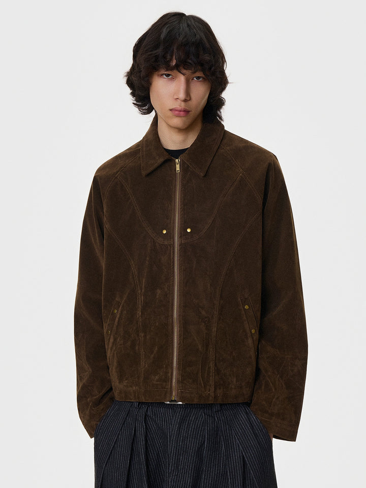 Veste zippée déstructurée en daim coupé 