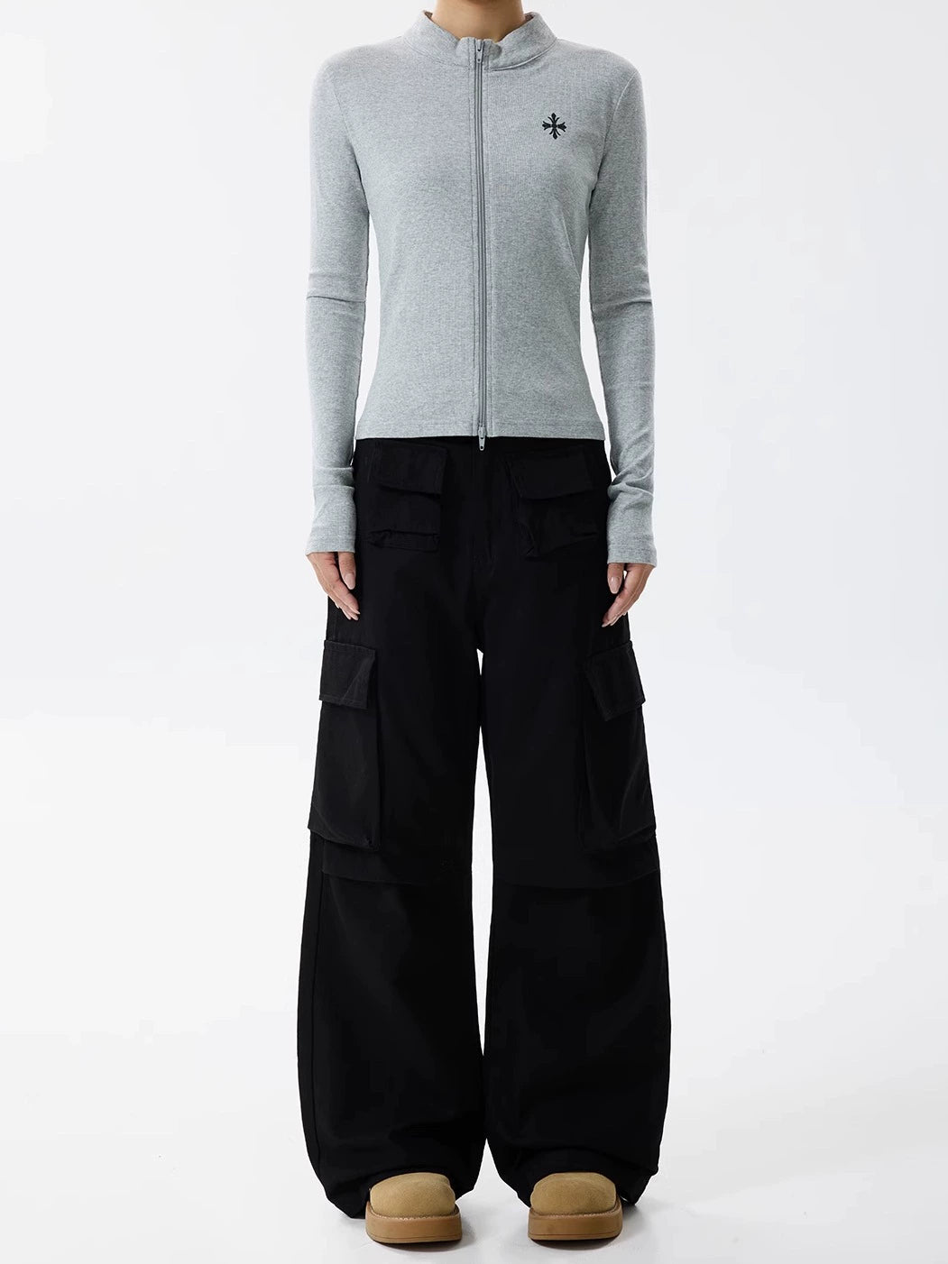 Bootcut Wide-Leg Cargo Pants