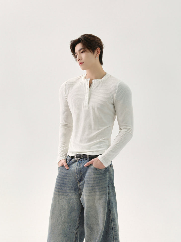 Slim Fit Ribbed Long-Sleeve Pullover