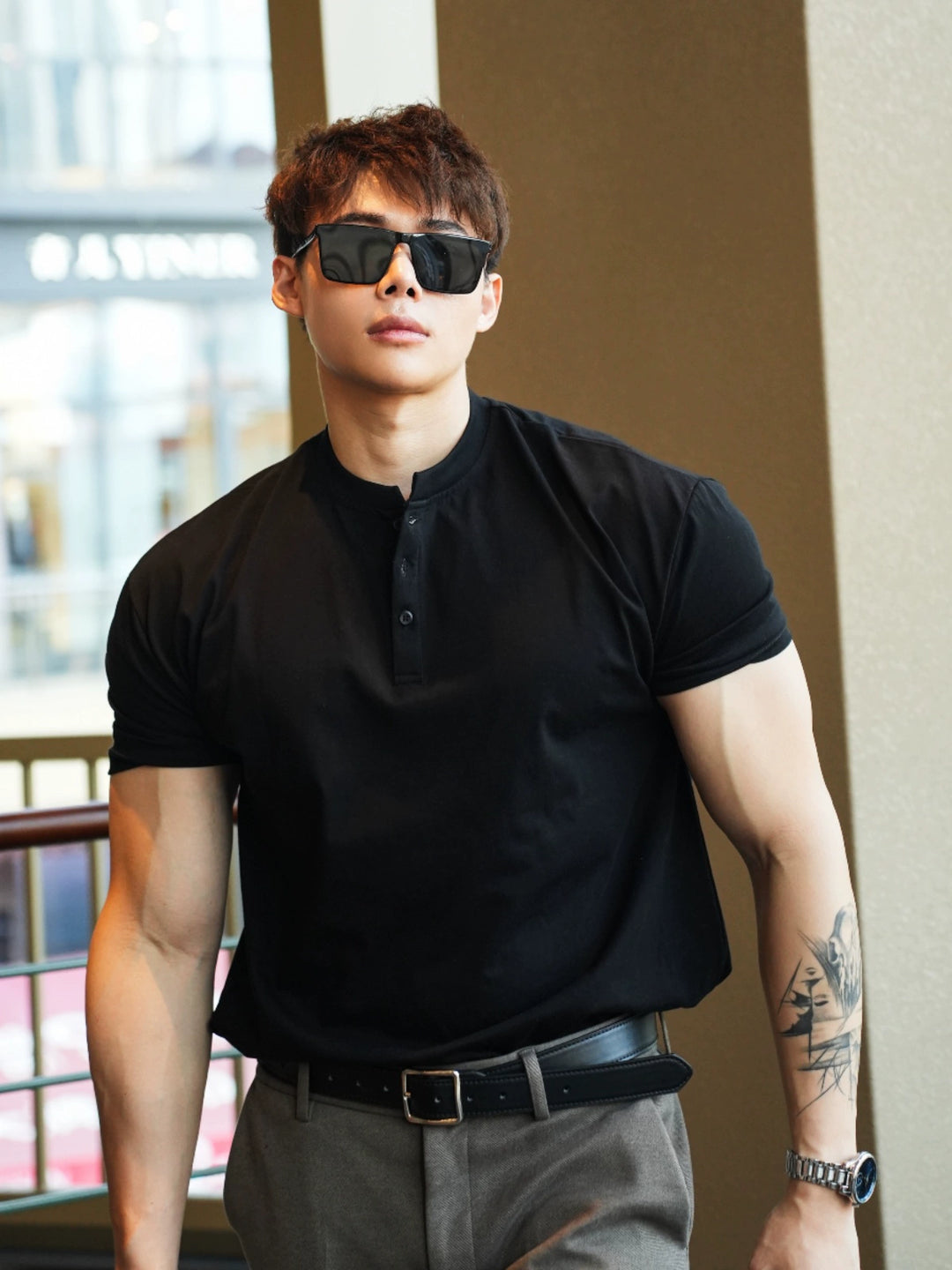 반팔 헨리 피트니스 폴로 셔츠 