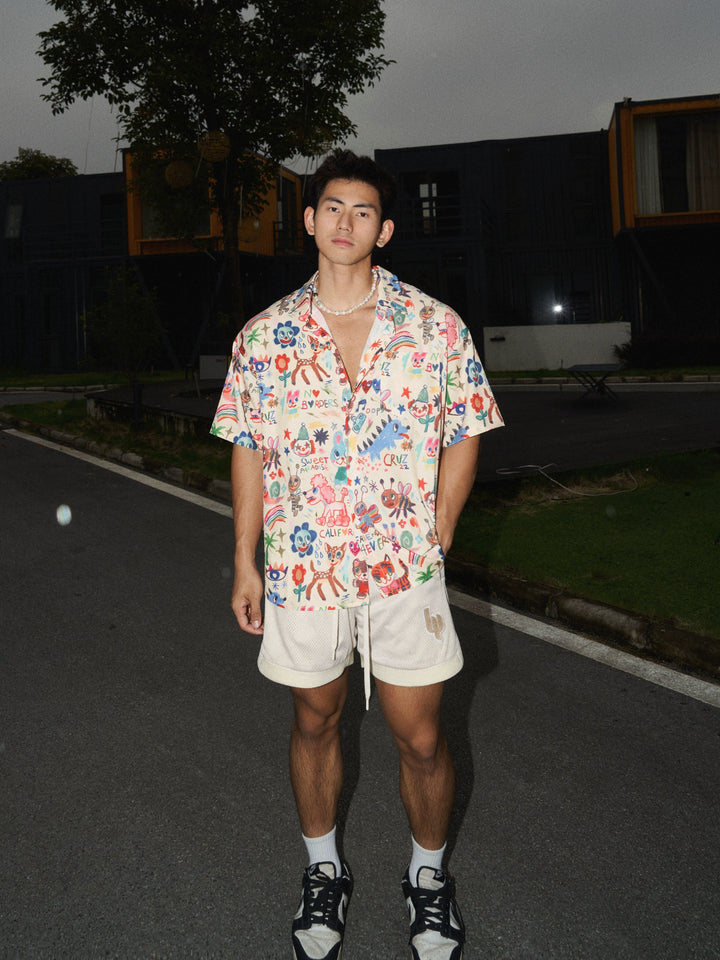 Graffiti Watercolor Print Short Sleeve Shirt