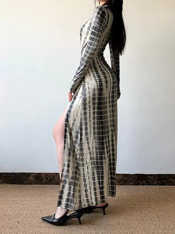 Long Sleeve Tie Waist Maxi Sundress