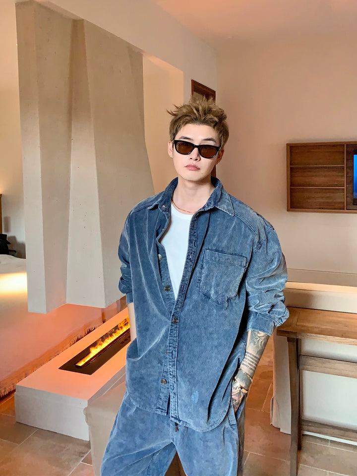 Washed Denim Jacket and Loose Pants