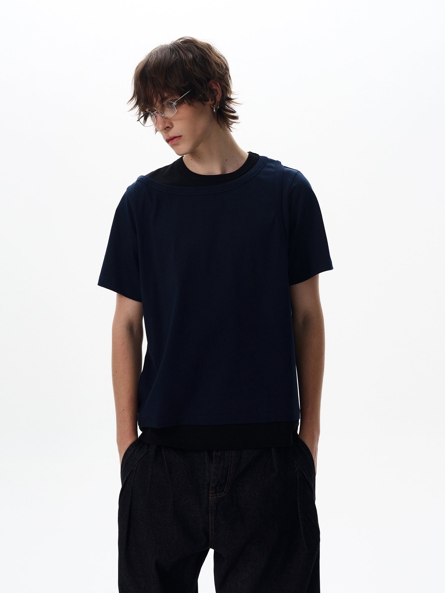 Patchwork Lined Crew Neck T-shirt