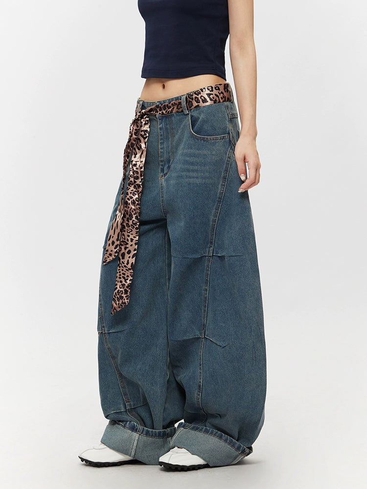 Wide Leg Jeans with Leopard Print